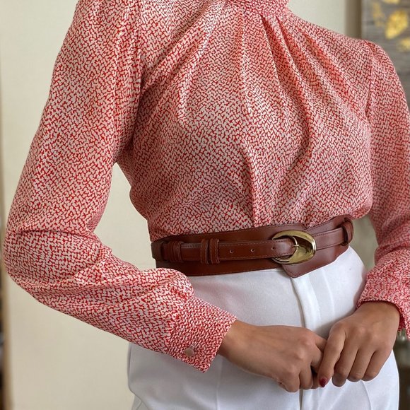 SOLD Vintage 70s Abstract High Ruched Mock Neck  Blouse Kathy Allison - Picture 3 of 6